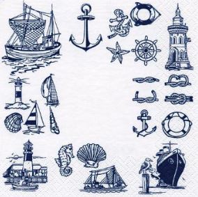 Artikelbild für Servietten 33cm DESIGN Nautische Symbole weiß im Baltic Kölln Onlineshop