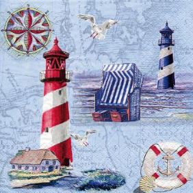 Artikelbild für Servietten 33cm DESIGN 2 Leuchttürme/Strandkorb/Rettungsring im Baltic Kölln Onlineshop