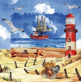 Artikelbild für Servietten 33cm DESIGN Leuchtturm/Düne/Boot im Baltic Kölln Onlineshop