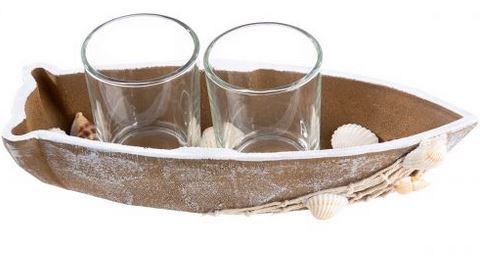 Artikelbild für Holz Boot 2er Teelichthalter mit Muscheln im Baltic Kölln Onlineshop